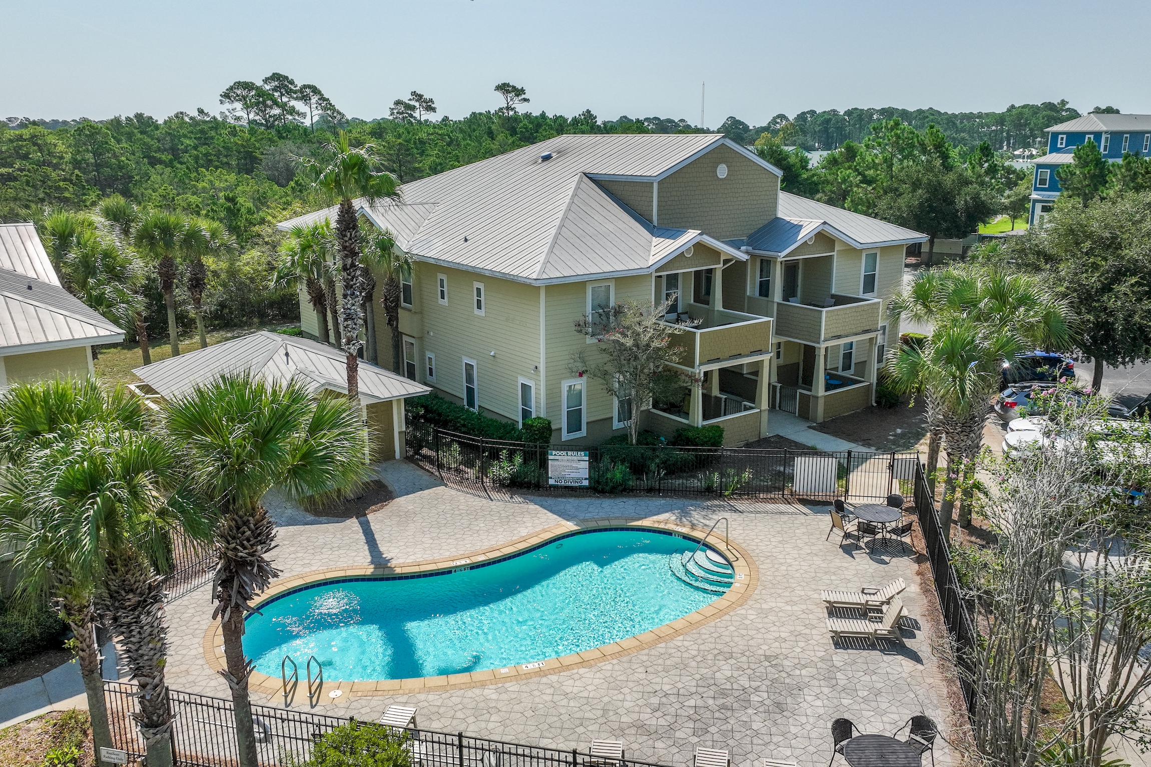 Drone View of Topsail Village Pool and Building